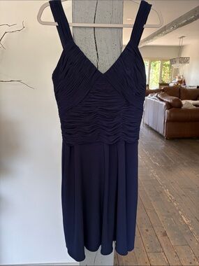 JS Boutique Navyf Ruched V-Neck Midi Dress JS COLLECTION